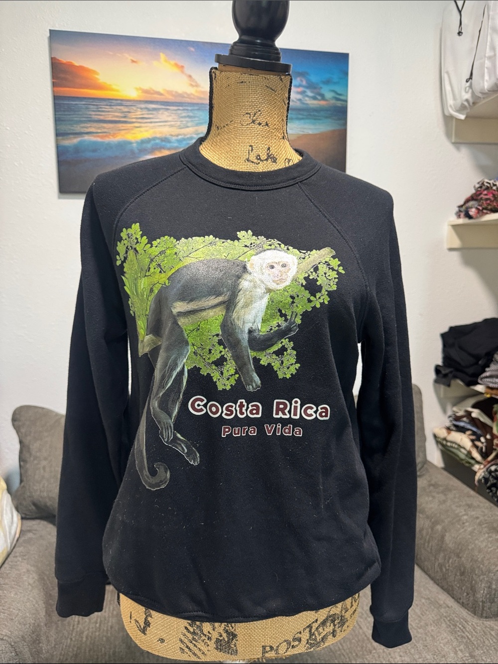 Costa Rica Pura Vida Black Monkey Graphic Sweatshirt